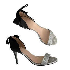 J. Crew D'orsay Sandals Silver Glitter Satin Bow Size 9M Chic Statement Heels